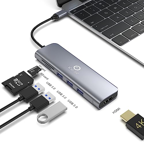 USB-C-Hub-Multiport-Adapter, tragbarer Aluminium-Dongle mit 4K-HDMI-Ausgang, 3 USB-3.0-Anschlüsse, SD/TF-Kartenleser, kompatibel mit MacBook Pro, XPS und weiteren Typ-C-Geräten von WWLSV