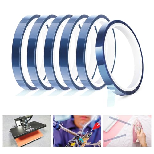 WWYSSZ 6 Rollen 10 mm x 33 M Wärmeband für Sublimation Hitzebeständiges Klebeband Blaues Thermal Keine Rückstände Wärmebänder, für Elektronik Leiterplatte Wärmeübertragung Vinyl von WWYSSZ