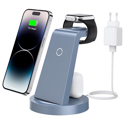 3 in 1 Ladestation Für Apple Watch und iPhone: Schnelles Induktive Ladestation mit 18W Schnelladapter Kompatibel mit iPhone 15 14 13 12 11 X Pro Max, Wireless Charger für Air Pods & Apple Watch von WWmily