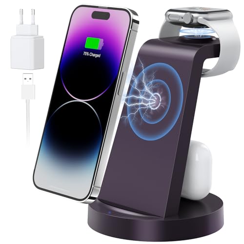 Ladestation Für Apple Watch und iPhone: 3 in 1 Kabelloses Ladegerät mit 18W Schnelle Adapter Kompatibel mit iPhone 15 14 13 12 11 X Pro Max, Wireless Charger Für Apple Watch & Air Pods von WWmily