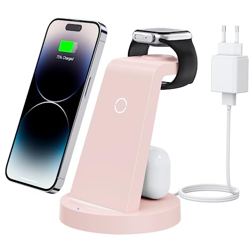 Ladestation Für Apple Watch und iPhone: 3 in 1 Schnelles Induktive Ladestation mit 18W Schnelladapter Kompatibel mit iPhone 15 14 13 12 11 X Pro Max, Kabelloses Ladegerät für Apple Watch & Air Pods von WWmily