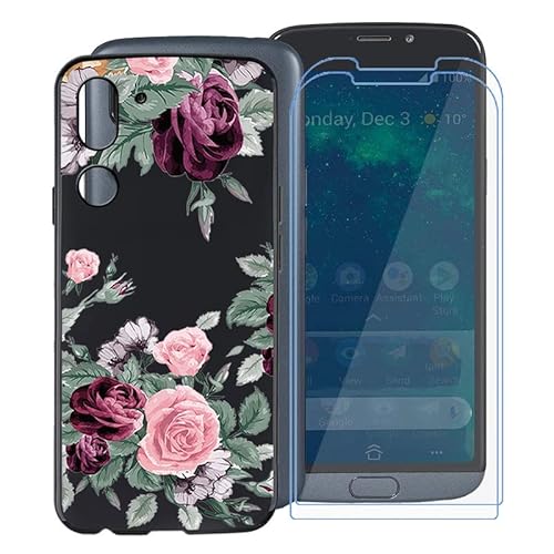 Hülle + 2 Sätze Schutzfolie für Doro 8050 (5.45"), WXPPJ Schwarz Cover Case Weich Silikon TPU Schutzhülle Schale and Gehärtetes Glas Protector Film - Rosa Ballon von WXPPJ