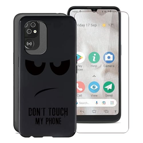 Hülle + Schutzfolie für Doro 8100 (6,1"), WXPPJ Schwarz Cover Case Weich Silikon TPU Schutzhülle Schale and 9H Gehärtetes Glas Protector Film für Doro 8100 - Nicht berühren von WXPPJ
