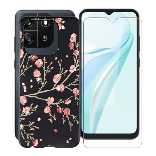 WXPPJ Handyhülle für Blackview Wave 6C Hülle mit 1 Stücks HD Schutzfolie, Stoßfest Soft Silikon TPU Case Ultra Dünn Bumper Cover Schutzhülle für Blackview Wave 6C (6.50") - Blume von WXPPJ