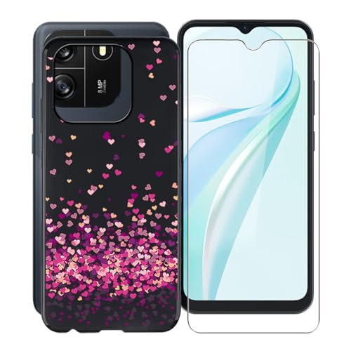 WXPPJ Handyhülle für Blackview Wave 6C Hülle mit 1 Stücks HD Schutzfolie, Stoßfest Soft Silikon TPU Case Ultra Dünn Bumper Cover Schutzhülle für Blackview Wave 6C (6.50") - Rosa Liebe von WXPPJ