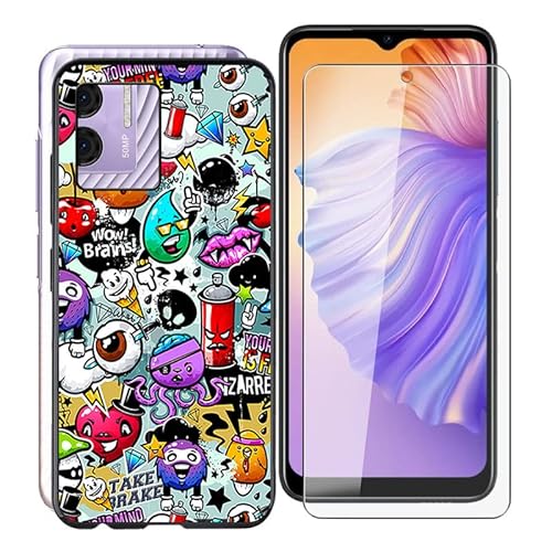 WXPPJ Handyhülle für Doogee N50 Hülle mit 1 Stücks HD Schutzfolie, Stoßfest Kratzfestigkeit Schutzhülle Soft Silikon TPU Case Ultra Dünn Bumper Cover für Doogee N50 (6.52") - Graffiti von WXPPJ