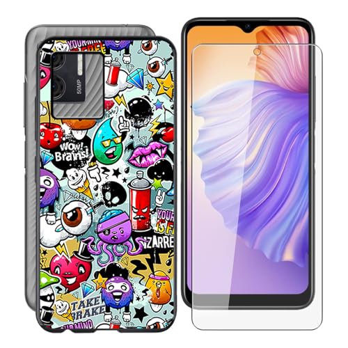 WXPPJ Handyhülle für Doogee N50 Pro Hülle mit 1 Stücks HD Schutzfolie, Stoßfest Soft Silikon TPU Case Ultra Dünn Bumper Cover Schutzhülle für Doogee N50 Pro (6.52") - Graffiti von WXPPJ