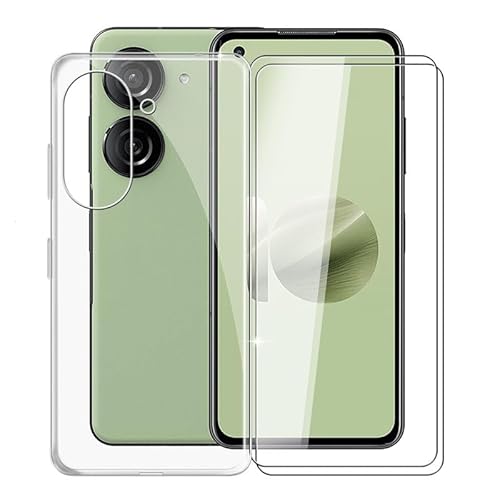 WXPPJ Hülle für Asus Zenfone 10 (5.92"), Transparent Silikon Handyhülle Stoßfeste Kratzfeste Schutzhülle Cover TPU Case + 2 Stück 9H Härte Glas Schutzfolie für Asus Zenfone 10 - Glasklar von WXPPJ