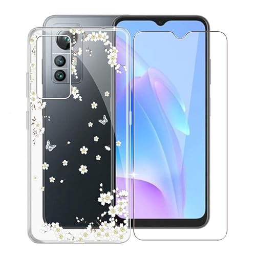 WXPPJ Hülle für Blackview A85 (6.50"), Transparent Silikon Handyhülle Stoßfeste Kratzfeste Schutzhülle Cover Weiche TPU Bumper Case + 9H Härte Glas Schutzfolie für Blackview A85 - Gardenie von WXPPJ