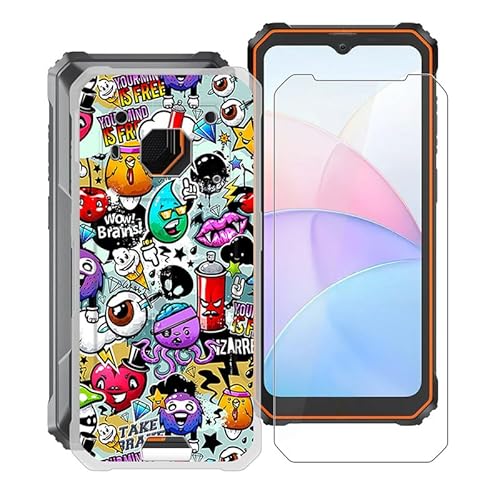 WXPPJ Hülle für Blackview BV6200 (6.56"), Transparent Silikon Handyhülle Stoßfeste Kratzfeste Schutzhülle Cover Weiche TPU Case + 9H Härte Glas Schutzfolie für Blackview BV6200 - Graffiti von WXPPJ