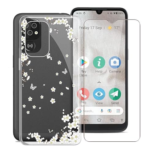 WXPPJ Hülle für Doro 8100 (6,10"), Transparent Silikon Handyhülle Stoßfeste Kratzfeste Schutzhülle Cover Weiche TPU Bumper Case + 9H Härte Glas Schutzfolie für Doro 8100 - WM91 von WXPPJ