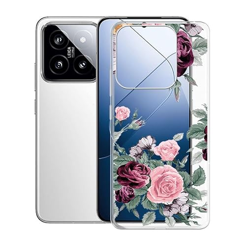 WXPPJ Hülle für Xiaomi 14 (6.36"), Transparent Anti-Vergilbung Silikon TPU Bumper Cover Case Handyhülle - Ultra Dünn Stoßfeste Weiche Schutzhülle für Xiaomi 14 - Rose Flower von WXPPJ