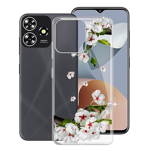 WXPPJ Hülle für ZTE Blade A73 (6.60"), Transparent Anti-Vergilbung Silikon TPU Bumper Cover Case Handyhülle - Ultra Dünn Stoßfeste Weiche Schutzhülle für ZTE Blade A73 - Birnenblüte von WXPPJ