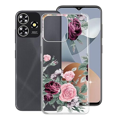 WXPPJ Hülle für ZTE Blade A73 (6.60"), Transparent Anti-Vergilbung Silikon TPU Bumper Cover Case Handyhülle - Ultra Dünn Stoßfeste Weiche Schutzhülle für ZTE Blade A73 - Rose Flower von WXPPJ