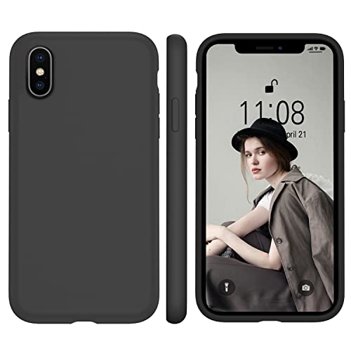 WXX iPhone X Hülle Silikon Case, Hanyhülle iPhone XS Ultra Dünn mit Microfiber, Flüssig Silikon Gel Gummi Kratzfeste Schutzhülle Matt Hülle für iPhone X/XS 5.8'' Matte Schwarz von WXX