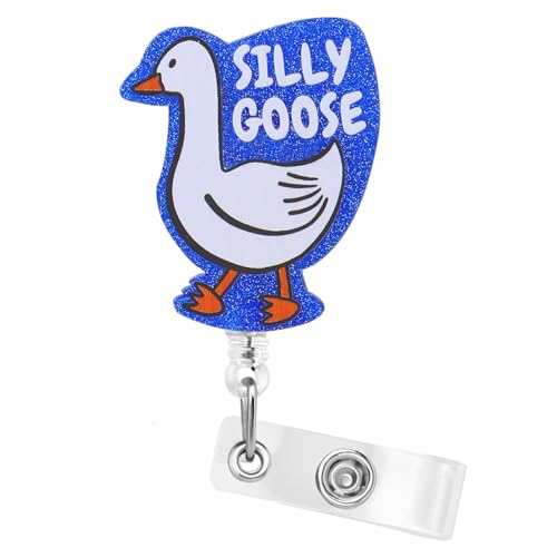 Lustiger Abzeichen-Rollenhalter niedliche einziehbare Ausweis-Clips Silly Goose Namensschild-Tag Acryl-Halter Rollen Arbeitszubehör für Büro Schule Krankenhaus Assistent(Blau) von WY LIGHTING LEVEL