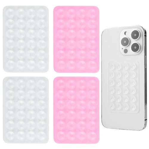 Silikon Handyhalterung, 4 Stück Silikon Saugnapf Handyhalter Handy Saugnapfhalter Extra Starke Saugnäpfe Selbstklebende Handy Saugnapfhalterung Saugnapfmatte für Alle Handy-Modelle (Weiß, Rosa) von WY LIGHTING LEVEL
