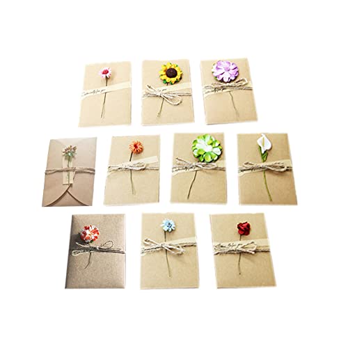 WYAN 10 Stück Getrocknete Blumen Grußkarten mit Kraftumschlag,10 verschiedene Arten von Blumen,Handgefertigte Grußkarten,Dankskarten(175 * 110mm) von WYAN