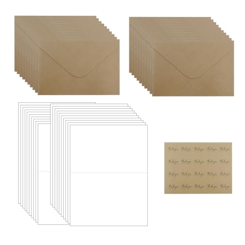 WYAN 20 Sets Kraftpapierumschläge, mit Karten und Siegelaufklebern, braune Umschläge und Blankokarten, faltbarer Karton, für Geschenke, Grußkarten, Einladungen(15,8 * 10,8cm) von WYAN