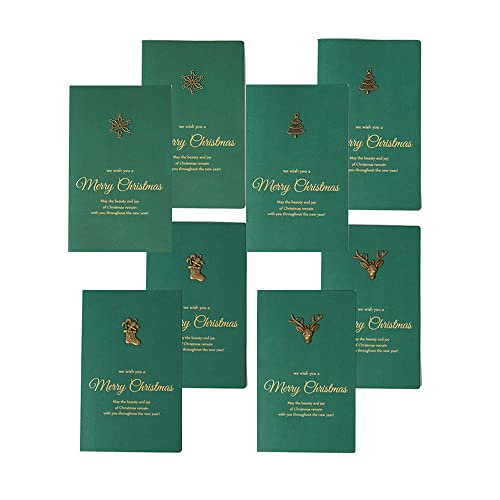 WYAN 8 pcs Vintage Bronzing Weihnachtskarten mit Umschlägen, Blanko-Weihnachtskarten im Vintage-Look, 4 verschiedene festliche grüne Designs. (10,5 X17 cm) von WYAN