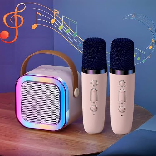 WYFCR Mini Karaoke-Maschine für Kinder Erwachsene, mit 2 Mikrofonen, tragbare Bluetooth-Lautsprecher mit LED-Licht, Familie Party, Mädchen Spielzeug Geburtstagsgeschenke für Kind(Rosa) von WYFCR