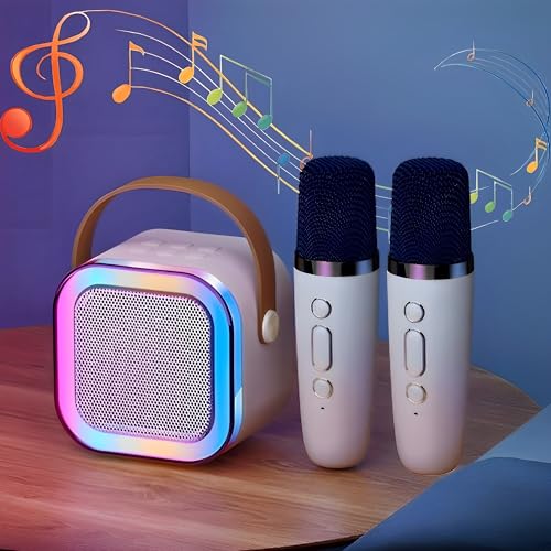 WYFCR Mini Karaoke-Maschine für Kinder Erwachsene, mit 2 Mikrofonen, tragbare Bluetooth-Lautsprecher mit LED-Licht, Mädchen Spielzeug Geburtstagsgeschenke für Kind, Familie Party(weiß) von WYFCR