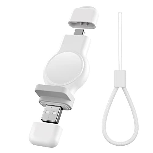 USB-A & USB-C Kabelloses Ladegerät für Apple Watch Portable iWatch USB Charger, Travel Cordless Charger with Light Weight Magnetic Quick Charge for Apple Watch Series 7/6/5/4/3/2/1/SE (White) von WYGUO