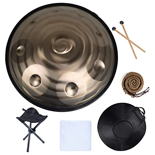 Handpan Drum Instrument 22-Zoll-Stahlhandtrommel Satz Handtrommeln, Stahlhandtrommeln Musikinstrument, with Bag, 2 Handpan Mallet, Handpan Stand & dust-free cloth, D-Moll AS Teman Handpan von WYZCHDM