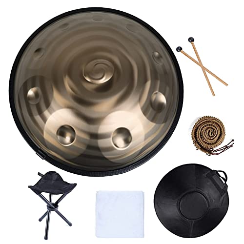 Handpan Drum Instrument 22-Zoll-Stahlhandtrommel Satz Handtrommeln, Stahlhandtrommeln Musikinstrument, with Bag, 2 Handpan Mallet, Handpan Stand & dust-free cloth, D-Moll AS Teman Handpan von WYZCHDM