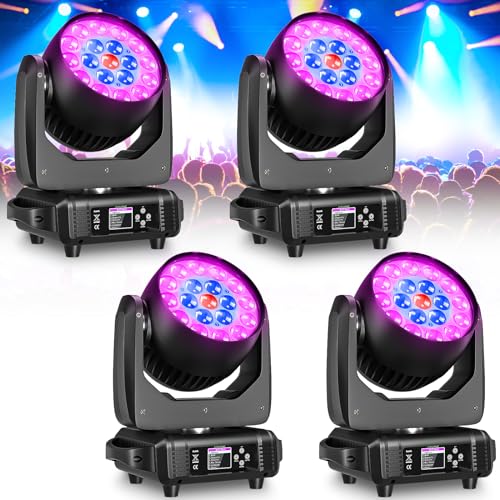 4er Pack 19x15W Moving Head LED Zoom DMX Beam Wash Effekt RGBW Bühne Lichter Professionelle Fokussierung DJ Lichter für Weihnachten Disco Party und Nachtclub von WZYBUTA