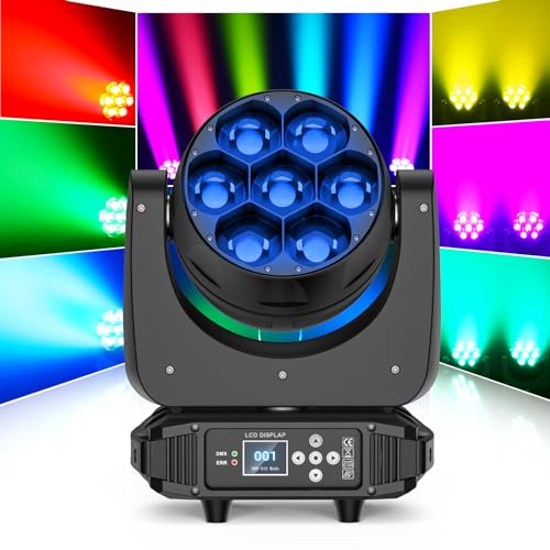 WZYBUTA LED Moving Head 7X40W RGBW Dyed Beam Effekt Zoom in/out DMX 512 Bühnenlicht Partylichter für DJ Disco Stage Performance von WZYBUTA