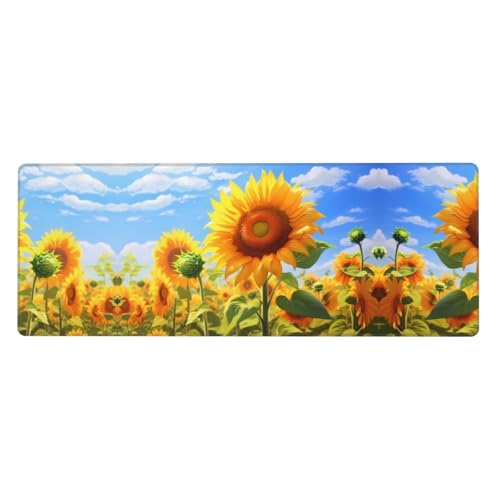 Extra großes Mauspad mit Sonnenblumen-Motiv, 30,5 x 80 cm, für Büro, Spielen und Lernen, langlebig, bequem und umweltfreundlich von WZYWHJ