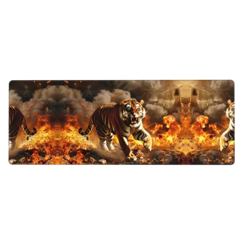 Mauspad mit Tiger-Motiv im Feuer, extra groß, 30,5 x 80 cm, für Büro, Gaming und Lernen, langlebig, bequem und umweltfreundlich von WZYWHJ