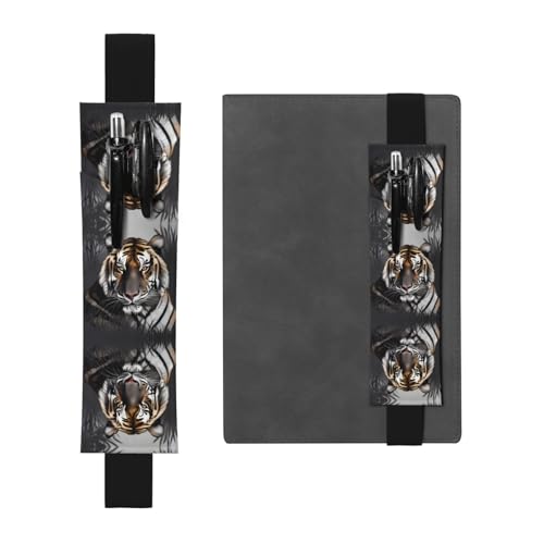 Schwarzer Leder-Stifthalter, Lesezeichen, Motiv: WZYWHJ Tiger in Ruhe, Premium-PVC-Leder, elastisches Band für Notizbücher, Tagebücher und Planer Schwarzer Leder-Stifthalter, Lesezeichen, Motiv: WZYWHJ Tiger in Ruhe, Premium-PVC-Leder, elastisches Band für Notizbücher, Tagebücher und Planer von WZYWHJ