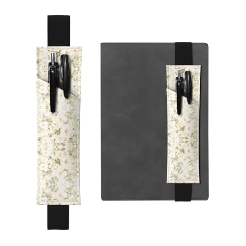 Schwarzer Leder-Stifthalter, Lesezeichen, WZYWHJ mit weißem Aquarell-Blumenmuster, hochwertiges PVC-Leder, elastisches Band für Notizbücher, Tagebücher und Planer Schwarzer Leder-Stifthalter, Lesezeichen, WZYWHJ mit weißem Aquarell-Blumenmuster, hochwertiges PVC-Leder, elastisches Band für Notizbücher, Tagebücher und Planer von WZYWHJ
