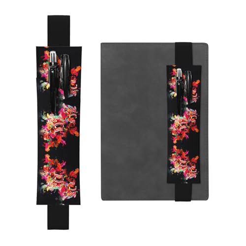 Schwarzes Leder-Stifthalter, Lesezeichen, Doppel-Löwen-Tanzbild, Premium-PVC-Leder, elastisches Band, Design für Notizbücher, Tagebücher und Planer Schwarzes Leder-Stifthalter, Lesezeichen, Doppel-Löwen-Tanzbild, Premium-PVC-Leder, elastisches Band, Design für Notizbücher, Tagebücher und Planer von WZYWHJ