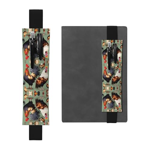 Schwarzes Leder-Stifthalter, Lesezeichen, Hahn- und Huhn-Muster, hochwertiges PVC-Leder, elastisches Band, Design für Notizbücher, Tagebücher und Planer Schwarzes Leder-Stifthalter, Lesezeichen, Hahn- und Huhn-Muster, hochwertiges PVC-Leder, elastisches Band, Design für Notizbücher, Tagebücher und Planer von WZYWHJ