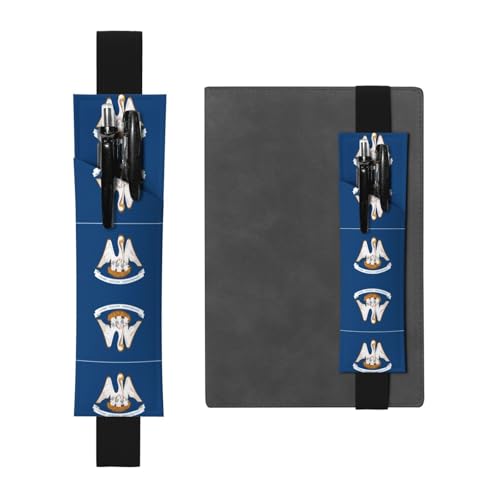 Schwarzes Leder-Stifthalter, Lesezeichen, Motiv: Flagge Louisiana, bedruckt, Premium-PVC-Leder, elastisches Band, Design für Notizbücher, Tagebücher und Planer Schwarzes Leder-Stifthalter, Lesezeichen, Motiv: Flagge Louisiana, bedruckt, Premium-PVC-Leder, elastisches Band, Design für Notizbücher, Tagebücher und Planer von WZYWHJ