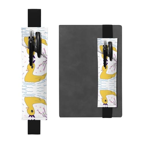 Schwarzes Leder-Stifthalter, Lesezeichen, Motiv: kleine gelbe Ente – Premium-PVC-Leder, elastisches Band, Design für Notizbücher, Tagebücher und Planer Schwarzes Leder-Stifthalter, Lesezeichen, Motiv: kleine gelbe Ente – Premium-PVC-Leder, elastisches Band, Design für Notizbücher, Tagebücher und Planer von WZYWHJ