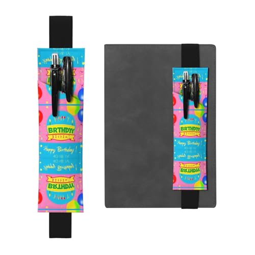Schwarzes Leder-Stifthalter, Lesezeichen, WZYWHJ "Happy Birthday", Ballonbild, Premium-PVC-Leder, elastisches Band, Design für Notizbücher, Tagebücher und Planer Schwarzes Leder-Stifthalter, Lesezeichen, WZYWHJ "Happy Birthday", Ballonbild, Premium-PVC-Leder, elastisches Band, Design für Notizbücher, Tagebücher und Planer von WZYWHJ