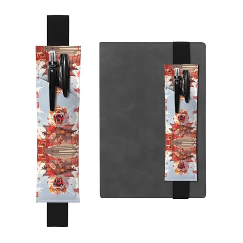 Schwarzes Leder-Stifthalter, Lesezeichen, WZYWHJ Löwentanz, bedruckt, Premium-PVC-Leder, elastisches Band, Design für Notizbücher, Tagebücher und Planer Schwarzes Leder-Stifthalter, Lesezeichen, WZYWHJ Löwentanz, bedruckt, Premium-PVC-Leder, elastisches Band, Design für Notizbücher, Tagebücher und Planer von WZYWHJ