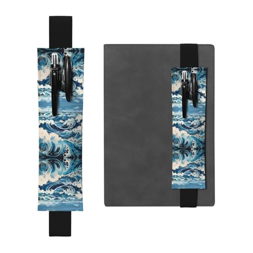 Schwarzes Leder-Stifthalter, Lesezeichen, WZYWHJ im Ukiyo-e-Stil, Wellenbild, Premium-PVC-Leder, elastisches Band, Design für Notizbücher, Tagebücher und Planer Schwarzes Leder-Stifthalter, Lesezeichen, WZYWHJ im Ukiyo-e-Stil, Wellenbild, Premium-PVC-Leder, elastisches Band, Design für Notizbücher, Tagebücher und Planer von WZYWHJ