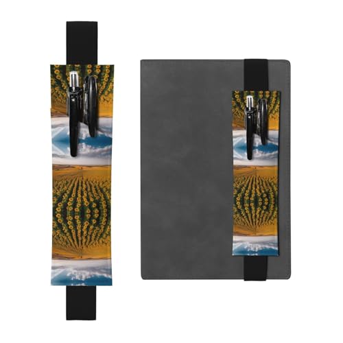 Schwarzes Leder-Stifthalter, Lesezeichen, WZYWHJ mit Sonnenblumen-Druck, Premium-PVC-Leder, elastisches Band-Design für Notizbücher, Tagebücher und Planer Schwarzes Leder-Stifthalter, Lesezeichen, WZYWHJ mit Sonnenblumen-Druck, Premium-PVC-Leder, elastisches Band-Design für Notizbücher, Tagebücher und Planer von WZYWHJ