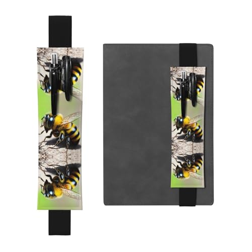 Schwarzes Leder-Stifthalter, Lesezeichen, WZYWHJ mit niedlicher kleiner Biene, bedruckt, hochwertiges PVC-Leder, elastisches Band für Notizbücher, Tagebücher und Planer Schwarzes Leder-Stifthalter, Lesezeichen, WZYWHJ mit niedlicher kleiner Biene, bedruckt, hochwertiges PVC-Leder, elastisches Band für Notizbücher, Tagebücher und Planer von WZYWHJ