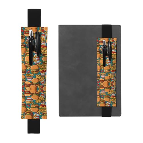 Schwarzes Leder-Stifthalter, Lesezeichen, WZYWHJ mit süßem Burger-Pommes-Druck, hochwertiges PVC-Leder, elastisches Band für Notizbücher, Tagebücher und Planer Schwarzes Leder-Stifthalter, Lesezeichen, WZYWHJ mit süßem Burger-Pommes-Druck, hochwertiges PVC-Leder, elastisches Band für Notizbücher, Tagebücher und Planer von WZYWHJ