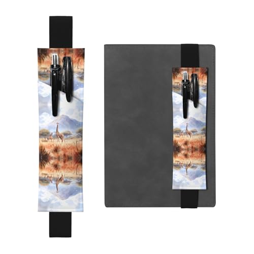 Schwarzes Leder-Stifthalter, Lesezeichen, afrikanische Savanne, Giraffe, Bild, Premium-PVC-Leder, elastisches Band, Design für Notizbücher, Tagebücher und Planer Schwarzes Leder-Stifthalter, Lesezeichen, afrikanische Savanne, Giraffe, Bild, Premium-PVC-Leder, elastisches Band, Design für Notizbücher, Tagebücher und Planer von WZYWHJ