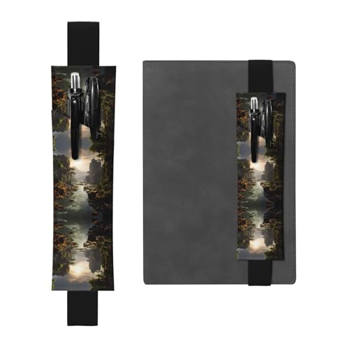 Schwarzes Leder-Stifthalter, Lesezeichen, bedruckt mit WZYWHJ Bergen und Flüssen, hochwertiges PVC-Leder, elastisches Band für Notizbücher, Tagebücher und Planer Schwarzes Leder-Stifthalter, Lesezeichen, bedruckt mit WZYWHJ Bergen und Flüssen, hochwertiges PVC-Leder, elastisches Band für Notizbücher, Tagebücher und Planer von WZYWHJ