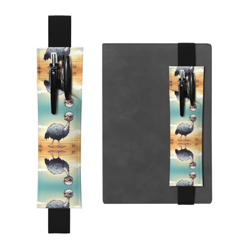 Schwarzes Leder-Stifthalter, Lesezeichen, niedliches Straußenmuster, Premium-PVC-Leder, elastisches Band, Design für Notizbücher, Tagebücher und Planer Schwarzes Leder-Stifthalter, Lesezeichen, niedliches Straußenmuster, Premium-PVC-Leder, elastisches Band, Design für Notizbücher, Tagebücher und Planer von WZYWHJ