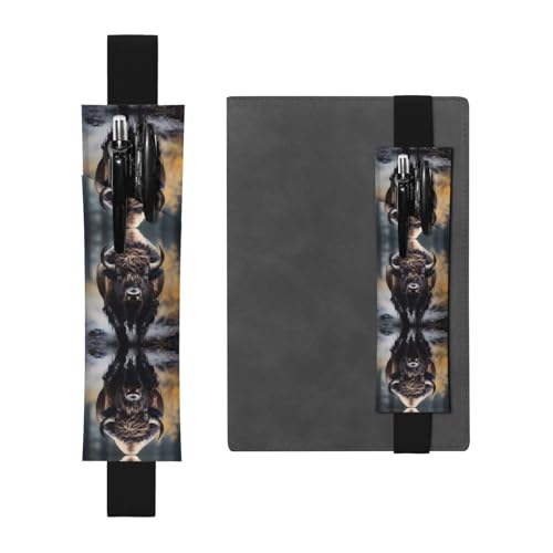 Schwarzes Leder-Stifthalter, Lesezeichen, nordamerikanischer Bison, bedruckt, Premium-PVC-Leder, elastisches Band, Design für Notizbücher, Tagebücher und Planer Schwarzes Leder-Stifthalter, Lesezeichen, nordamerikanischer Bison, bedruckt, Premium-PVC-Leder, elastisches Band, Design für Notizbücher, Tagebücher und Planer von WZYWHJ