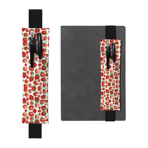 Schwarzes Leder-Stifthalter, Lesezeichen, rotes Erdbeerfrucht-Muster, Premium-PVC-Leder, elastisches Band, Design für Notizbücher, Tagebücher und Planer Schwarzes Leder-Stifthalter, Lesezeichen, rotes Erdbeerfrucht-Muster, Premium-PVC-Leder, elastisches Band, Design für Notizbücher, Tagebücher und Planer von WZYWHJ